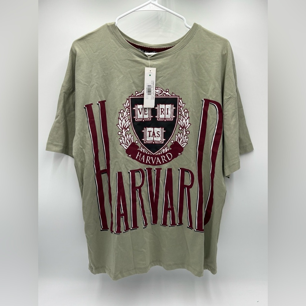 Harvard University Graphic T-Shirt‎ Sage Green Crest Logo One Size NWT